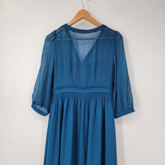 Anthropologie HD in Paris Celeste Dress Women's 6 Blue Swiss Dot Boho Romantic - Picture 14 of 15